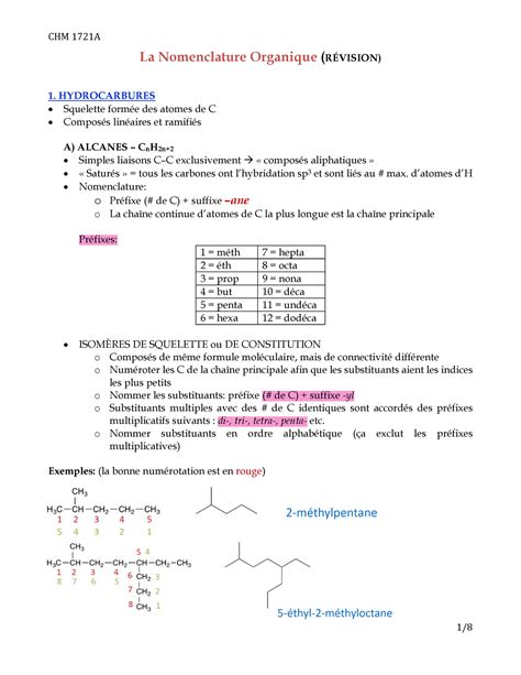 Nomenclature Des Mol Cules Organiques R Vision La Nomenclature