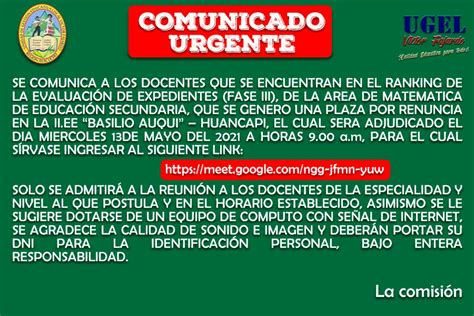 Ugelfajardo Gob Pe COMUNICADO URGENTE DOCENTES