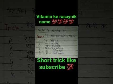 Vitamins Ke Rasaynik Name Short Trick Youtube