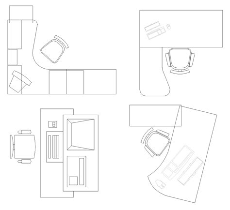 Meja Kantor Satu Kursi Dengan Komputer Dwg Blok Cad Unduh