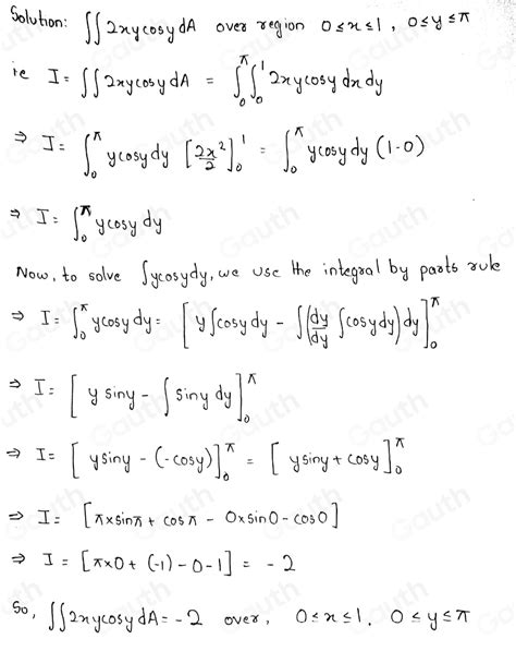 Solved Mcqs The Double Integral Ff Xycosyda Over The Rectangular