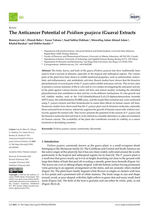 PDF The Anticancer Potential Of Psidium Guajava Guava Extracts