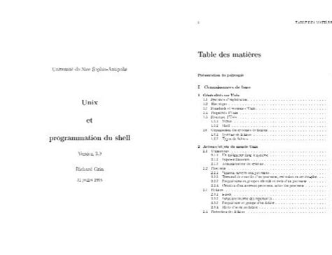 Unix Et Programmation Du Shell Table Des Mati Res