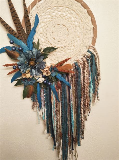 Boho Dream Catcher Pheasant Wall Art Crochet Dreamcatcher Etsy