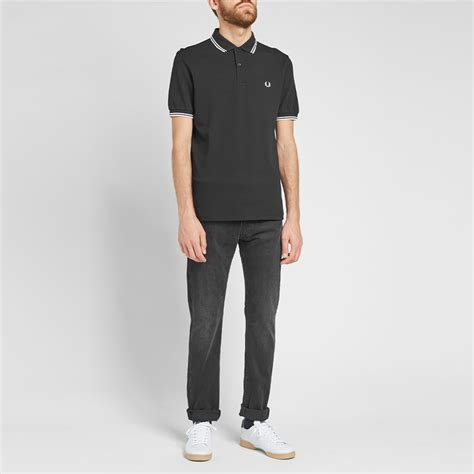 Fred Perry Slim Fit Twin Tipped Polo Black And Porcelain End