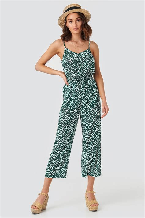 Flower Printed Flowy Jumpsuit Green Na