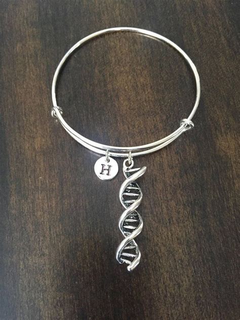 Dna Double Helix Initial Bracelet Dna Jewelry Science Etsy