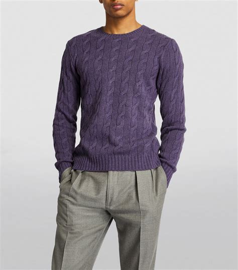 Mens Ralph Lauren Purple Label Purple Cashmere Cable Knit Sweater