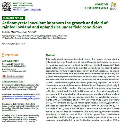 Actinomycete Inoculant Improves The Growth And Yield Of Rainfed Lowland