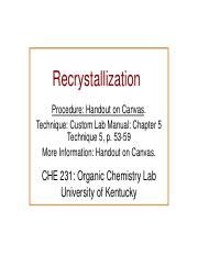 Recrystallization Lecture Pdf Recrystallization Procedure Handout On