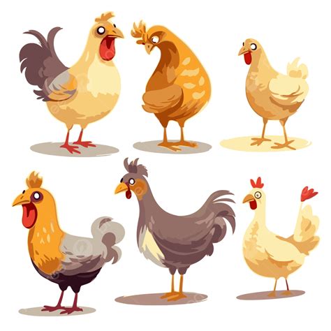 Poultry Clipart Chickens Character Set Vector Illustration Cartoon