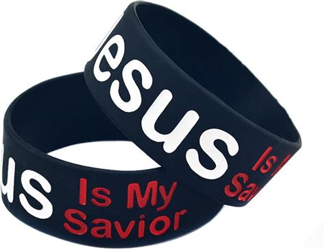 2Pcs Mens Womens Christian Silicone Wristband Jesus Is My Savior Rubber