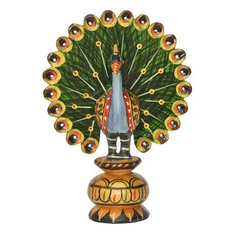 Multicolor Wooden Dancing Peacock Statue For Interior Decor Size