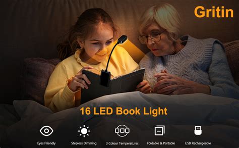 Gritin 16 Led Rechargeable Book Light For Reading In Bed Eye Caring 3