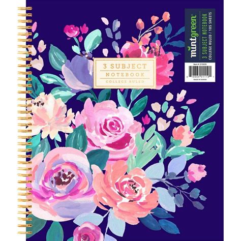 Mintgreen Spiral Notebook, College Ruled, 3 Subject, 105 Sheets, 8.5" x ...