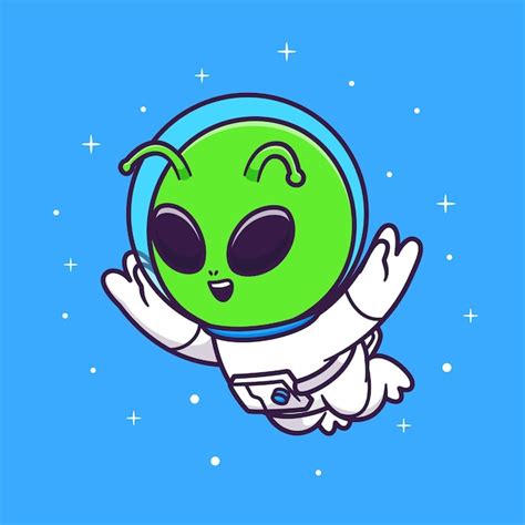 Lindo Astronauta Alienígena Flotando En El Espacio Dibujos Animados Vector Icono Ilustración