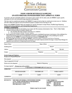 Fillable Online Food Andor Beverage Sampling On Site Preparations Fax