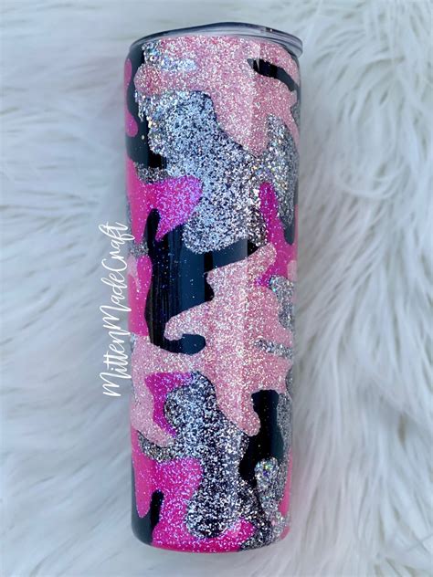 Glitter Camo Tumbler Pink Camo Tumbler Pink Glittery Camo Etsy