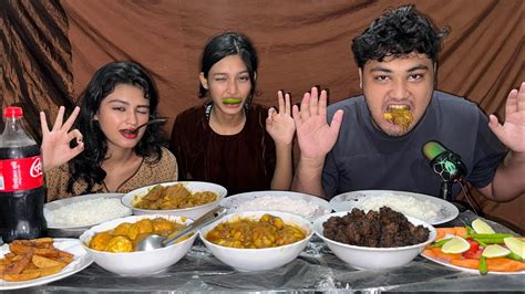 ASMR EATING MUTTON BEEF KALA BUNA EGGS CURRY FRENCH FRIES