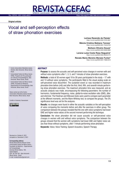 (PDF) Vocal and self-perception effects of straw phonation exercises