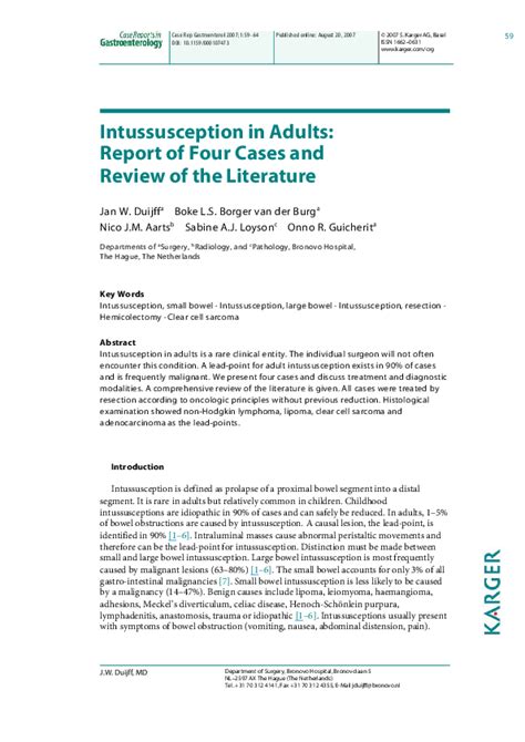 Pdf Intussusception In Adults Report Of Four Cases And Review Of The Literature Jan Duijff