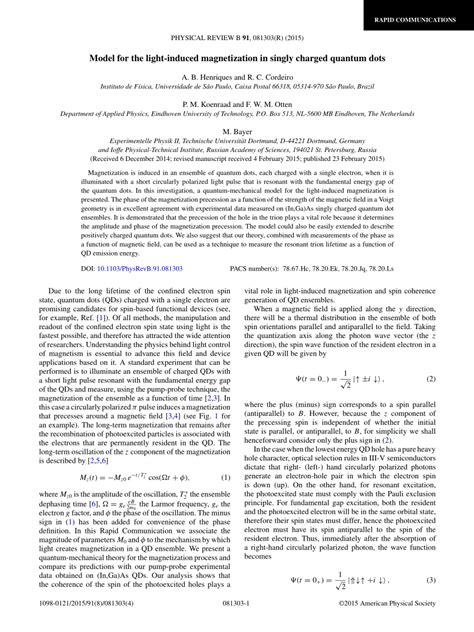 Pdf Model For The Light Induced Magnetization In Singly Charged