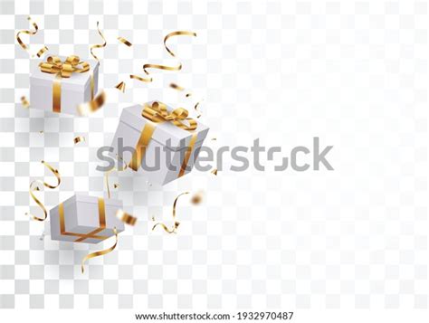 Gift Box With Gold Confetti Isolated On Transparent Background