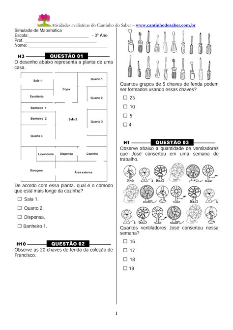 Simulado De Matemática 4 Ano Gabarito BRAINCP