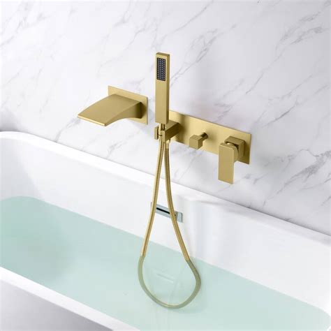 Sumerain Brushed Gold Wall Mount Tub Faucet With Hand Shower Waterfall Bathtub Faucet With