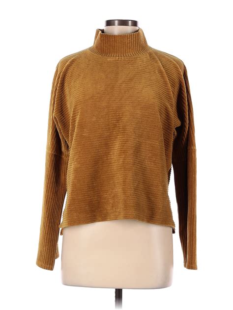 TeXTURE THREAD Madewell Color Block Solid Brown Turtleneck Sweater