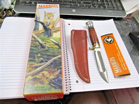 NOS Marbles Ideal Stacked Leather 80102 Fixed Blade Knife W Box Paper