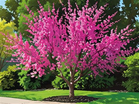 Premium Vector A Painting Of A Pink Tree With Purple Flowers