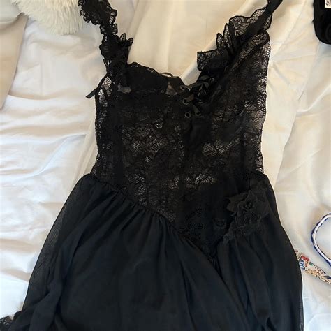 Dolls Kill Sheer Black Lingerie Lace Slip Dress Depop