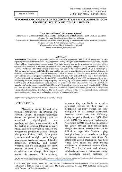 Pdf Psychometric Analysis Of Perceived Stress Scale And Brief Cope