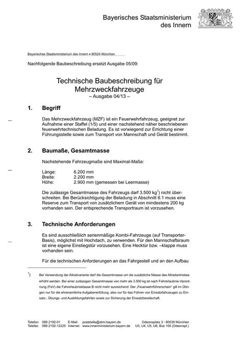 Technische Baubeschreibung Mzf Lfv Bayern