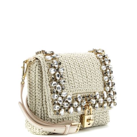 Lyst Dolce And Gabbana Dolce Embellishedraffia Shoulder Bag In Gray