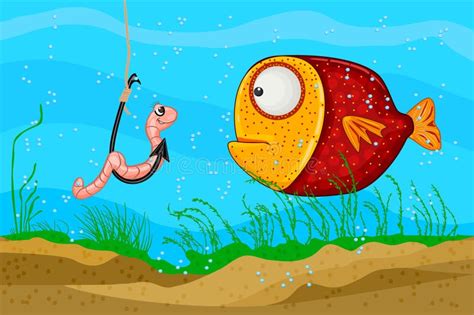 Cartoon Fish Underwater Earthworm Hook Stock Illustrations 44 Cartoon