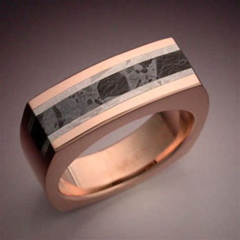 18k Rose Gold Ring With Huckitta And Gibeon Meteorite Inlays