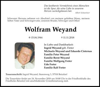 Traueranzeigen Von Wolfram Weyand Rz Trauer De