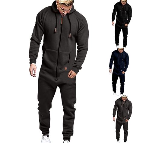QATAINLAV Fall Savings Men's Onesie Hooded Jumpsuit Casual Zip Up One