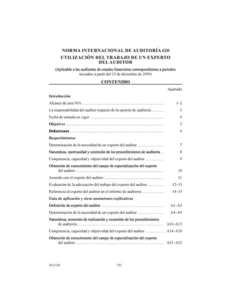 Nia 620 Resumen NIA 620 NORMA INTERNACIONAL DE AUDITORÍA 620