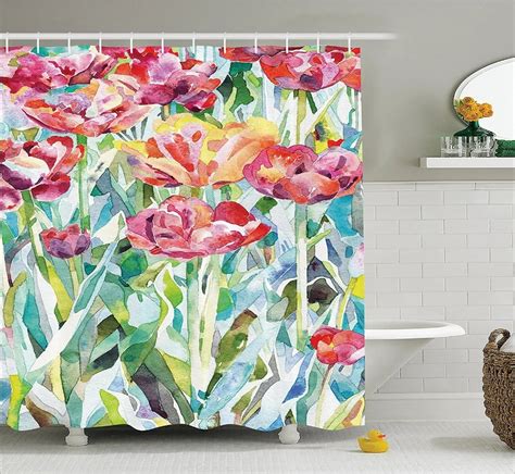 水彩ポピーの花装飾シャワーカーテンオリジナル絵画色あせ夏春の花の色の花季節テーマ decorative shower curtains