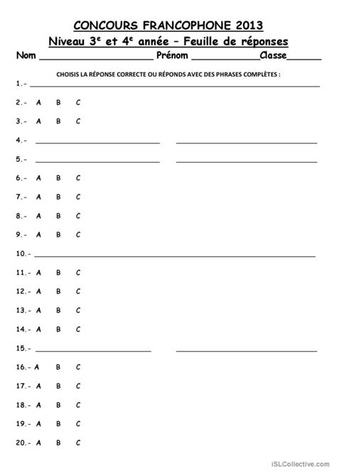 CONCOURS FRANCOPHONE 2013 A1 compr Français FLE fiches pedagogiques