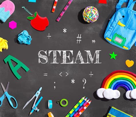 Steam Theme With School Supplies On A Chalkboard Stock Image Image Of