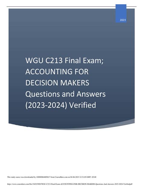 SOLUTION Wgu C213 Final Exam Accounting For Decision Makers Questions