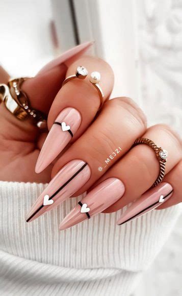 Captivating Valentines Day Nail Designs Stiletto Nude Nails With Love Heart Accents