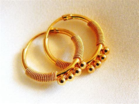 Vintage 22k Gold Hoop Earrings In Indian Tribal Style Wedding Jewellery Gold Jewelry Indian