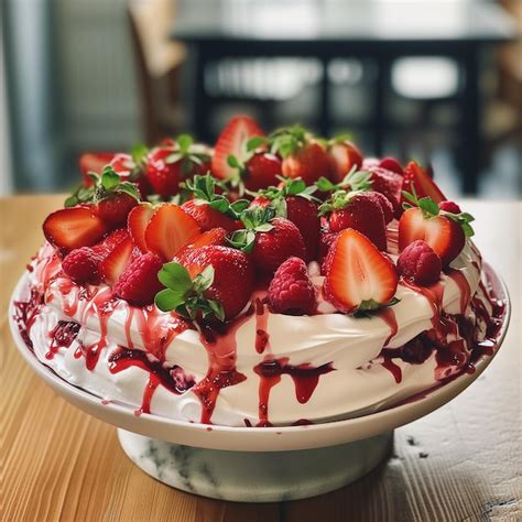 Premium Photo Delicious Meringue Cake Pavlova With Fresh Straberry