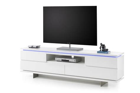 Meuble Tv Design Blanc Laqu Mat Et Pied M Tal Cbc Meubles