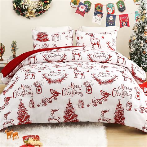 Exclusivo Mezcla Christmas Comforter Set Twin Size Reversible White